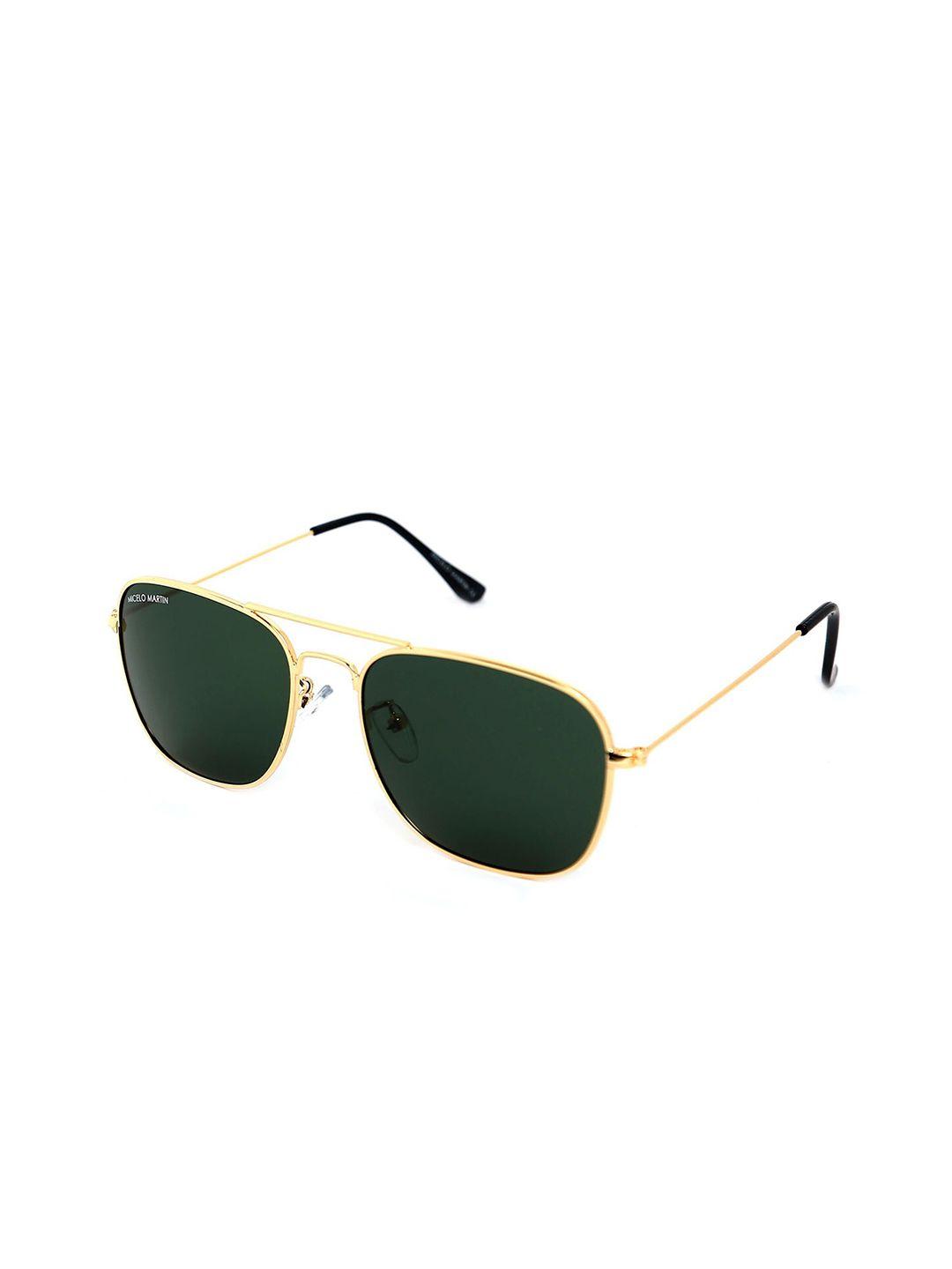 micelo martin men green lens & gold-toned square sunglasses with uv protected lens