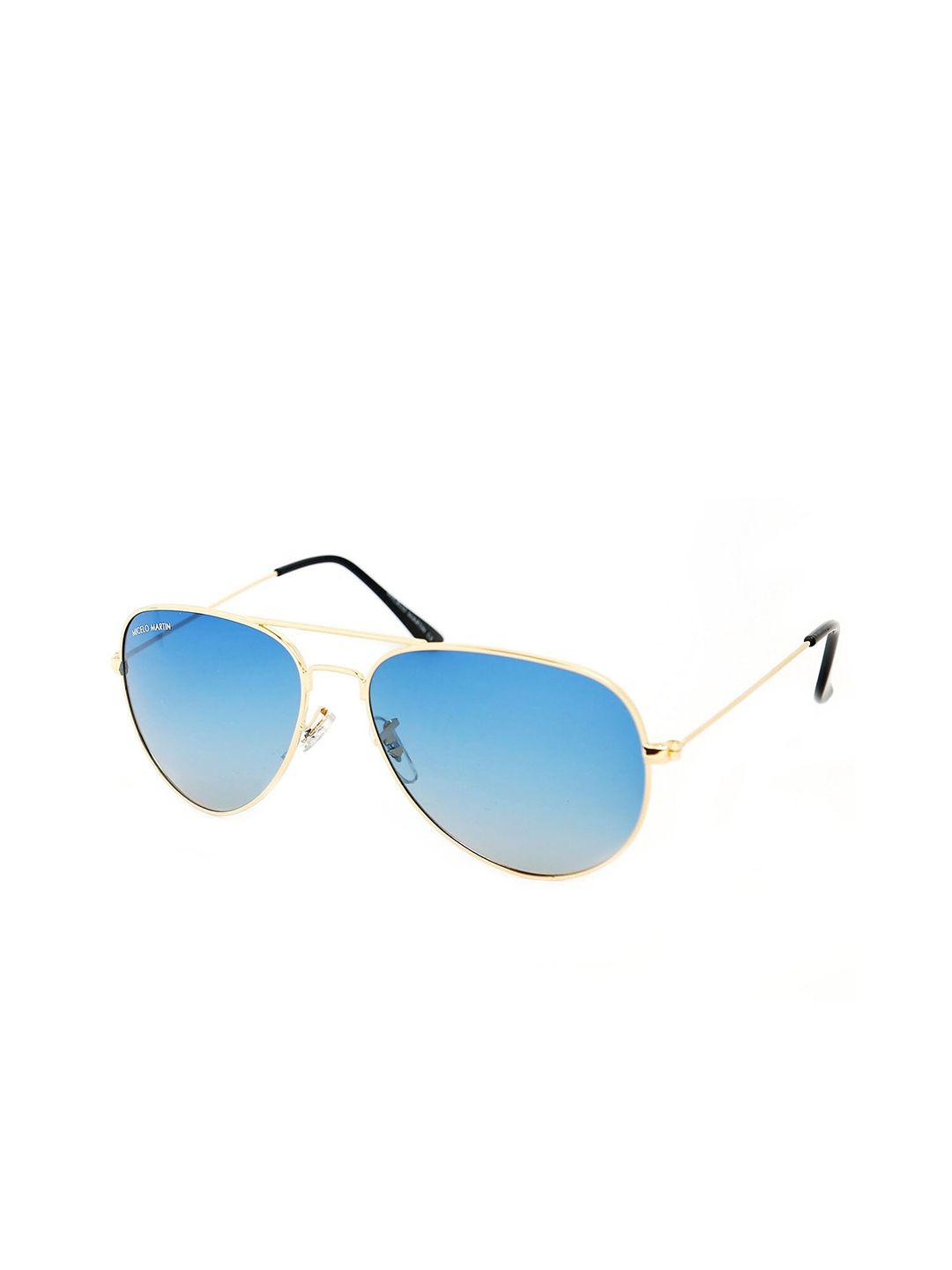 micelo martin unisex blue lens & gold-toned aviator sunglasses with uv protected lens