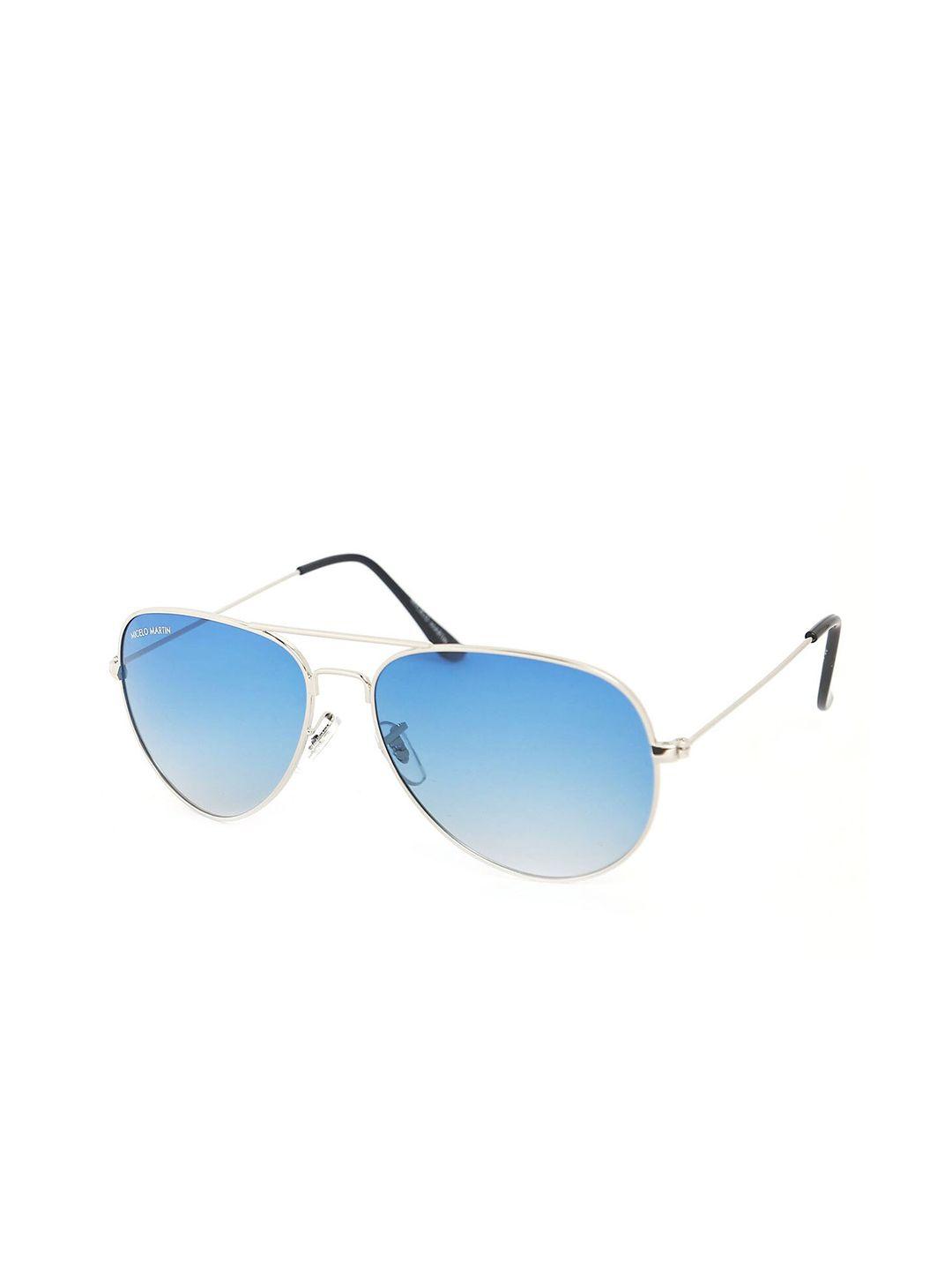 micelo martin unisex blue lens & silver-toned aviator sunglasses mm1001 c6