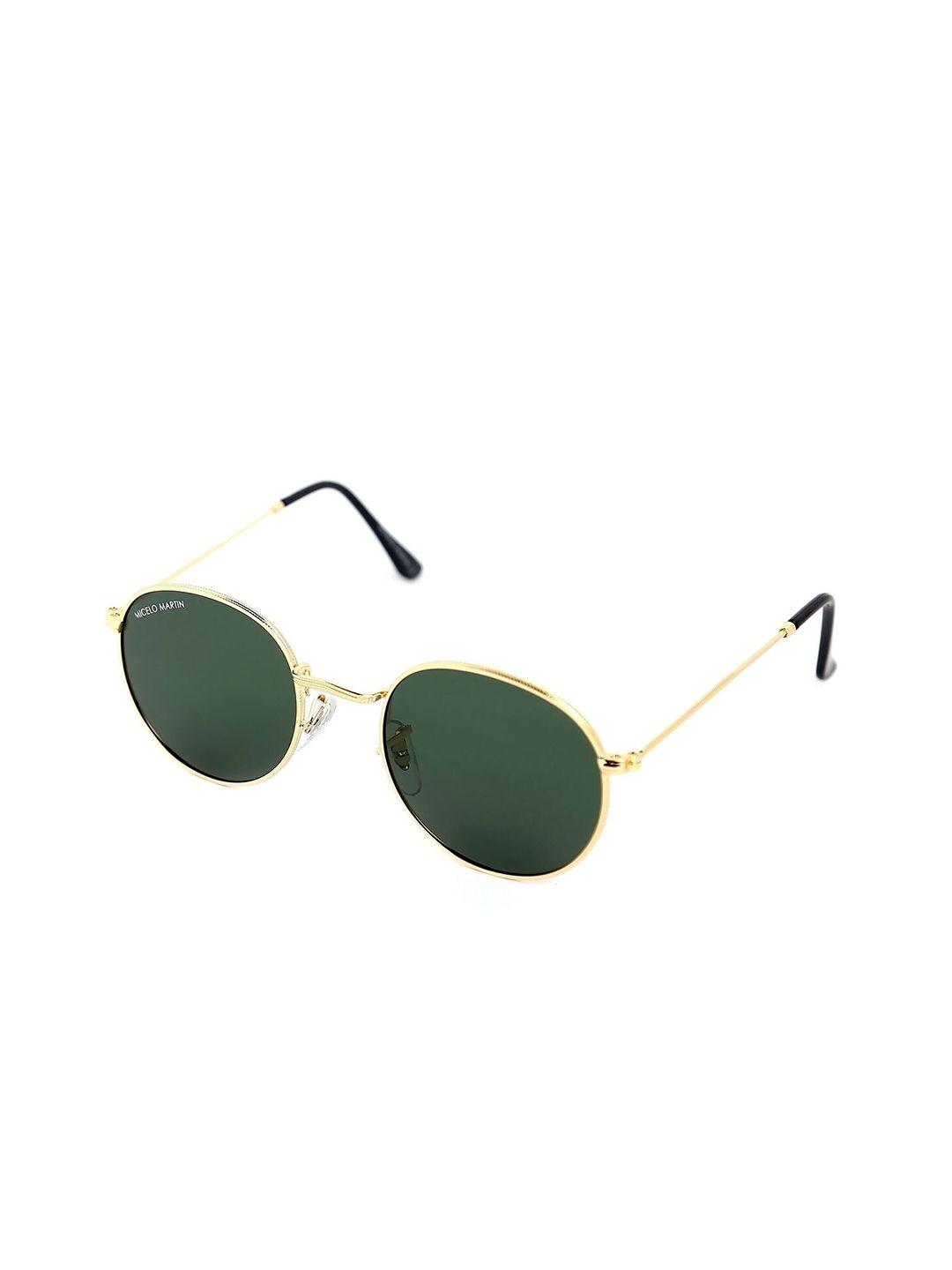 micelo martin unisex green lens & gold-toned round sunglasses with uv protected lens