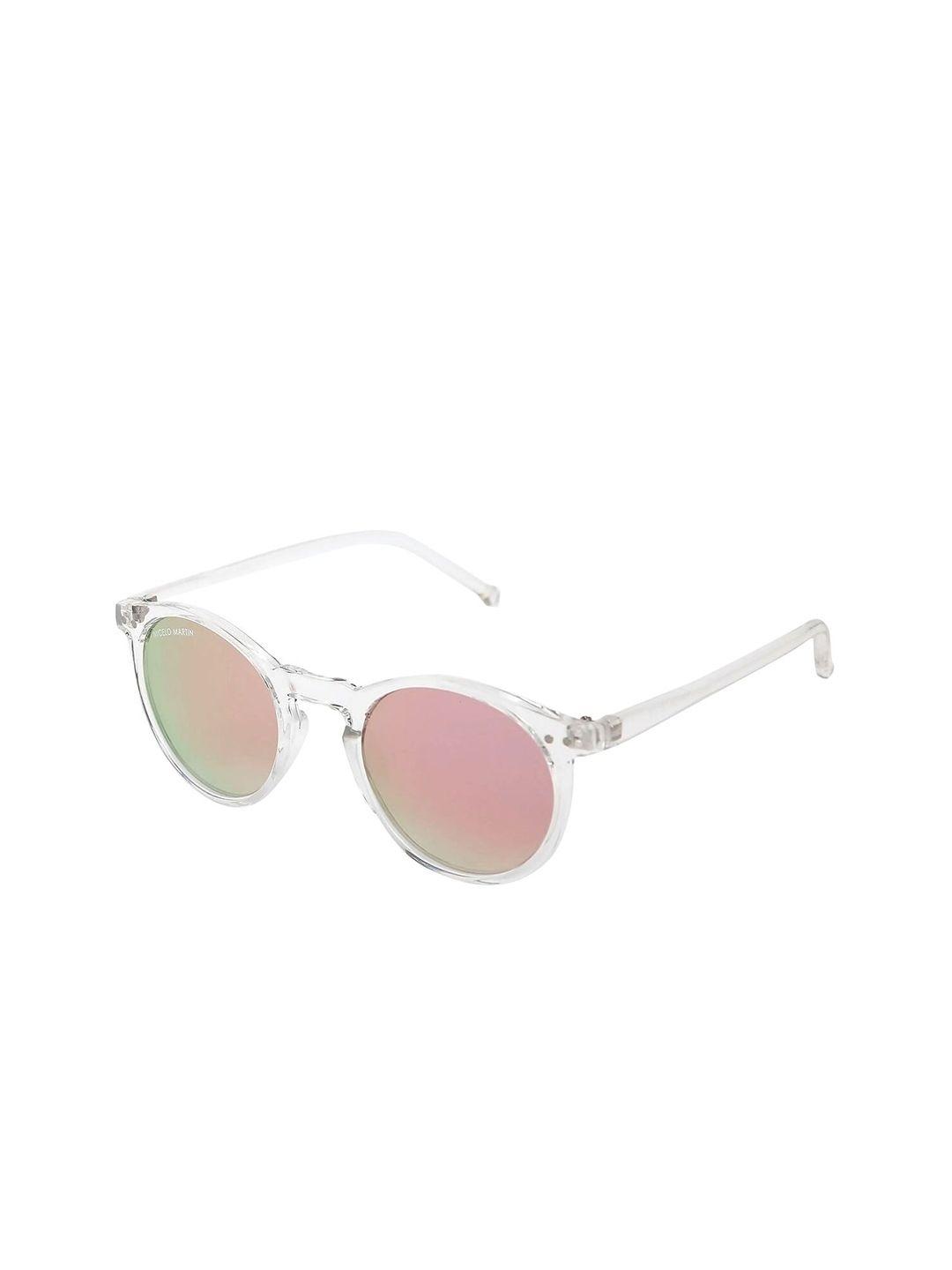 micelo martin women pink lens & white round sunglasses with uv protected lens