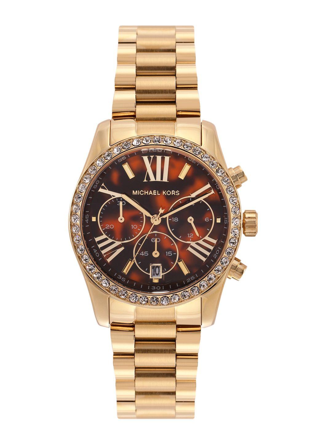 michael kors women printed dial & stainless steel bracelet style chronograph watch mk7276