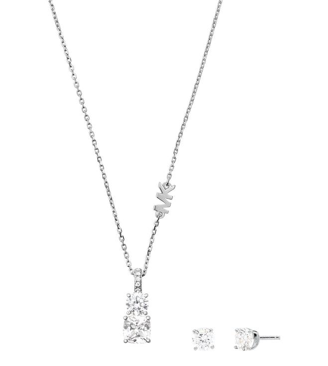 michael michael kors silver premium necklace & earring set