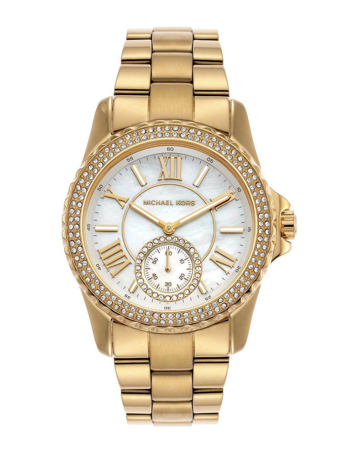 michael kors women embellished dial & stainless steel analogue watch mk7401