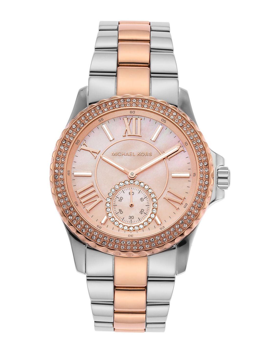 michael kors women embellished dial & stainless steel analogue watch mk7402