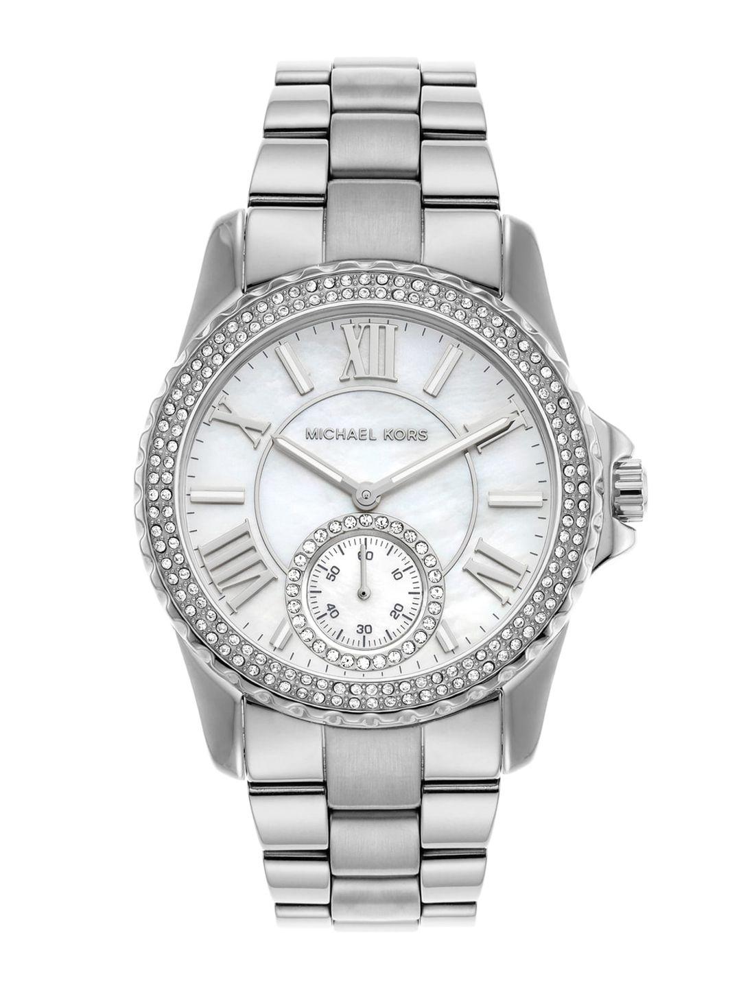 michael kors women embellished dial & stainless steel analogue watch mk7403