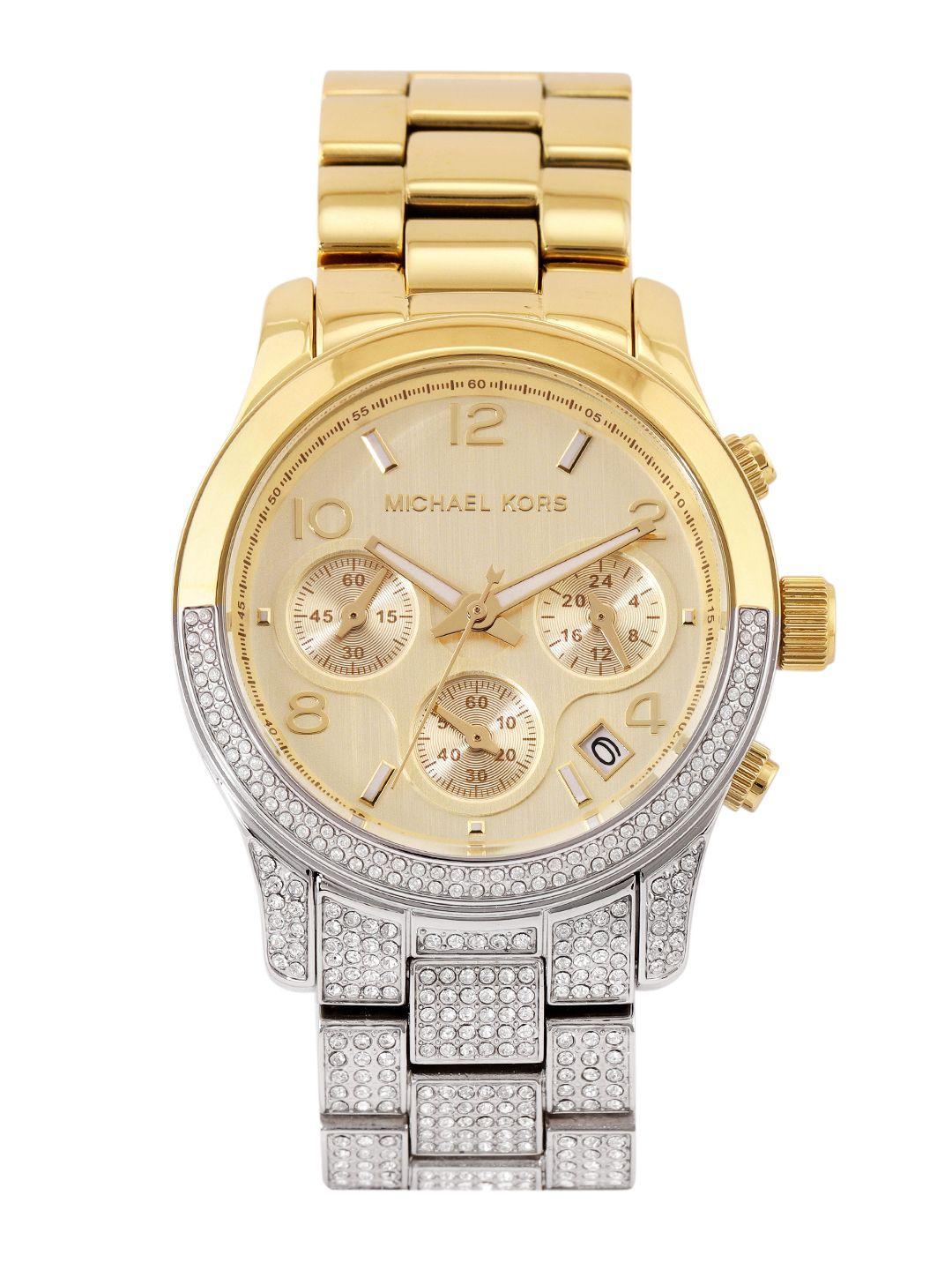 michael kors women embellished runway analogue watch mk7329