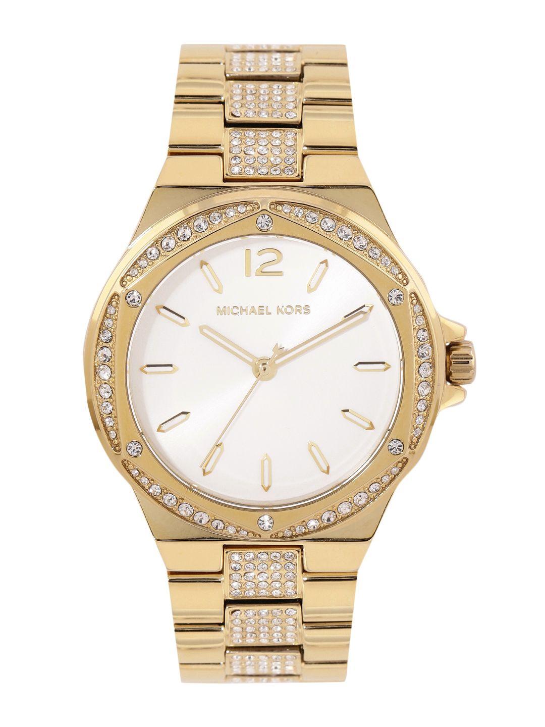 michael kors women lennox embellished analogue watch mk7361-gold