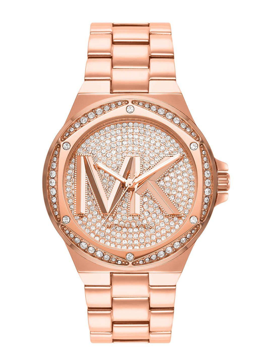 michael kors women rose gold embellished dial gold-plated bracelet style watch mk7230