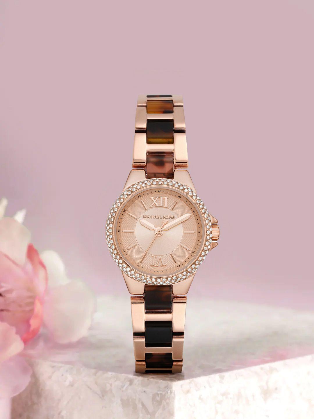 michael kors women rose gold-toned dial & multicoloured straps analogue watch mk6866