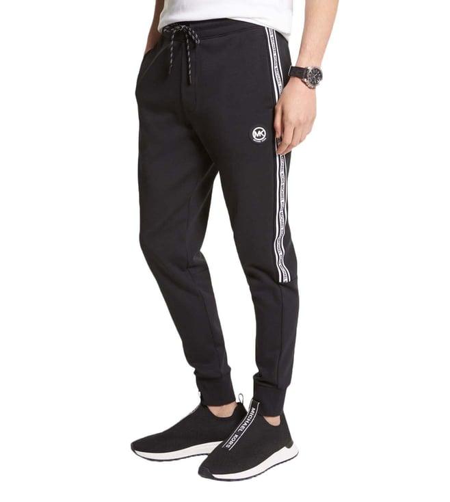 michael michael kors black regular fit logo tape cotton blend joggers