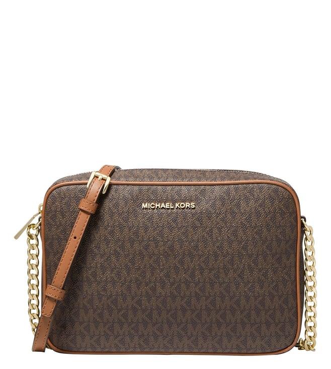 michael michael kors brown jet set logo large cross body bag