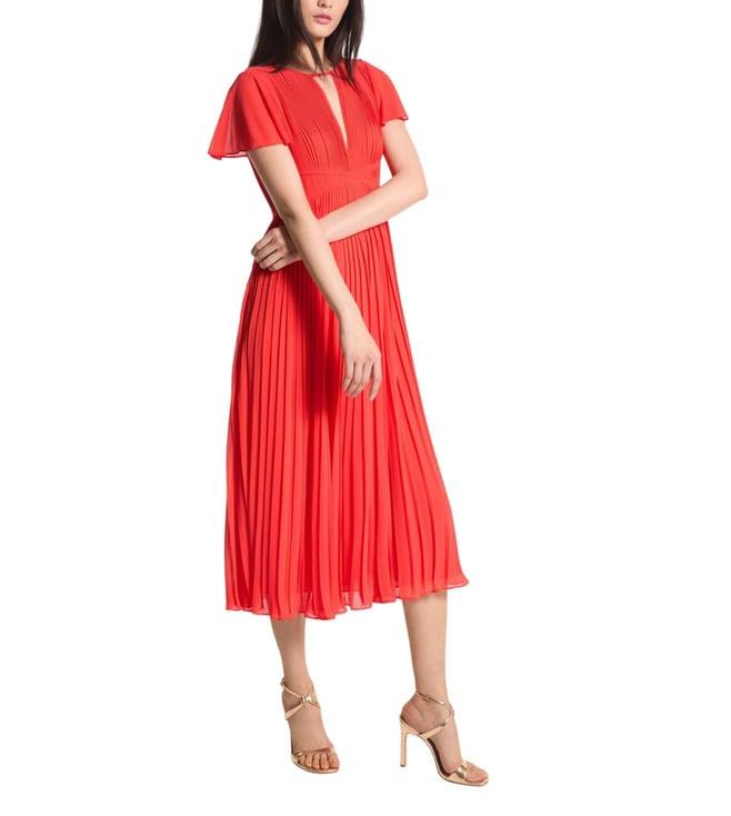 michael michael kors sea coral slim fit pleated midi dress