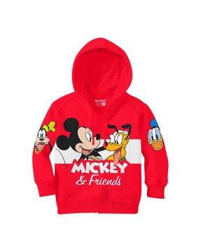 mickey mouse print hoodie with ribbed hem