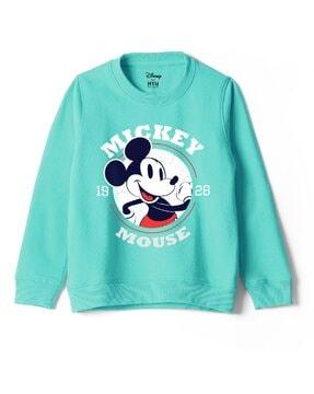 mickey mouse print round neck sweatshirt