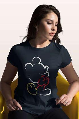 mickey silhouette stroke round neck womens t-shirt - navy