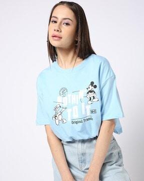 mickey & donald print crew-neck blouson t-shirt