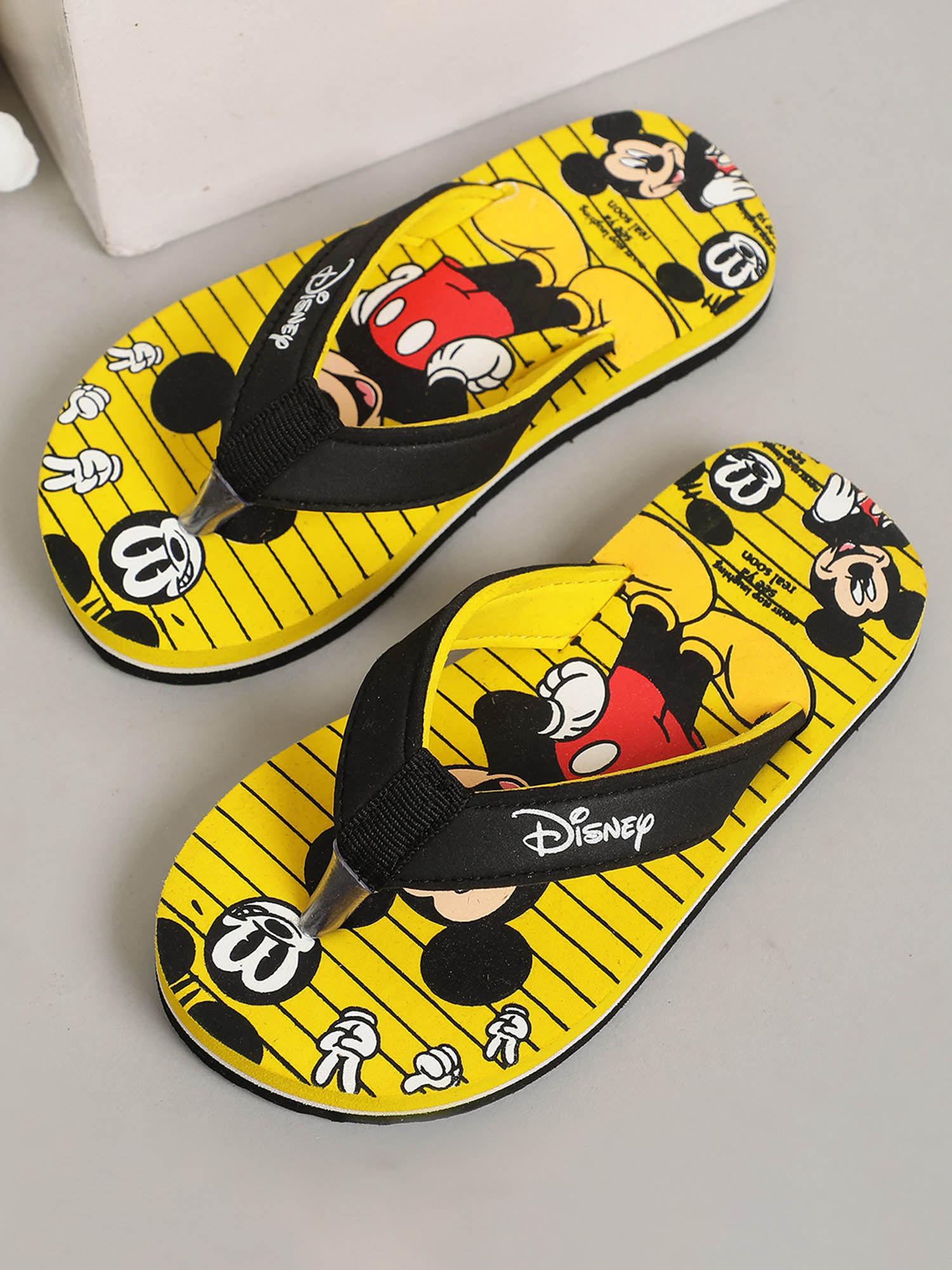 mickey & friends printed kids boys yellow flipflops