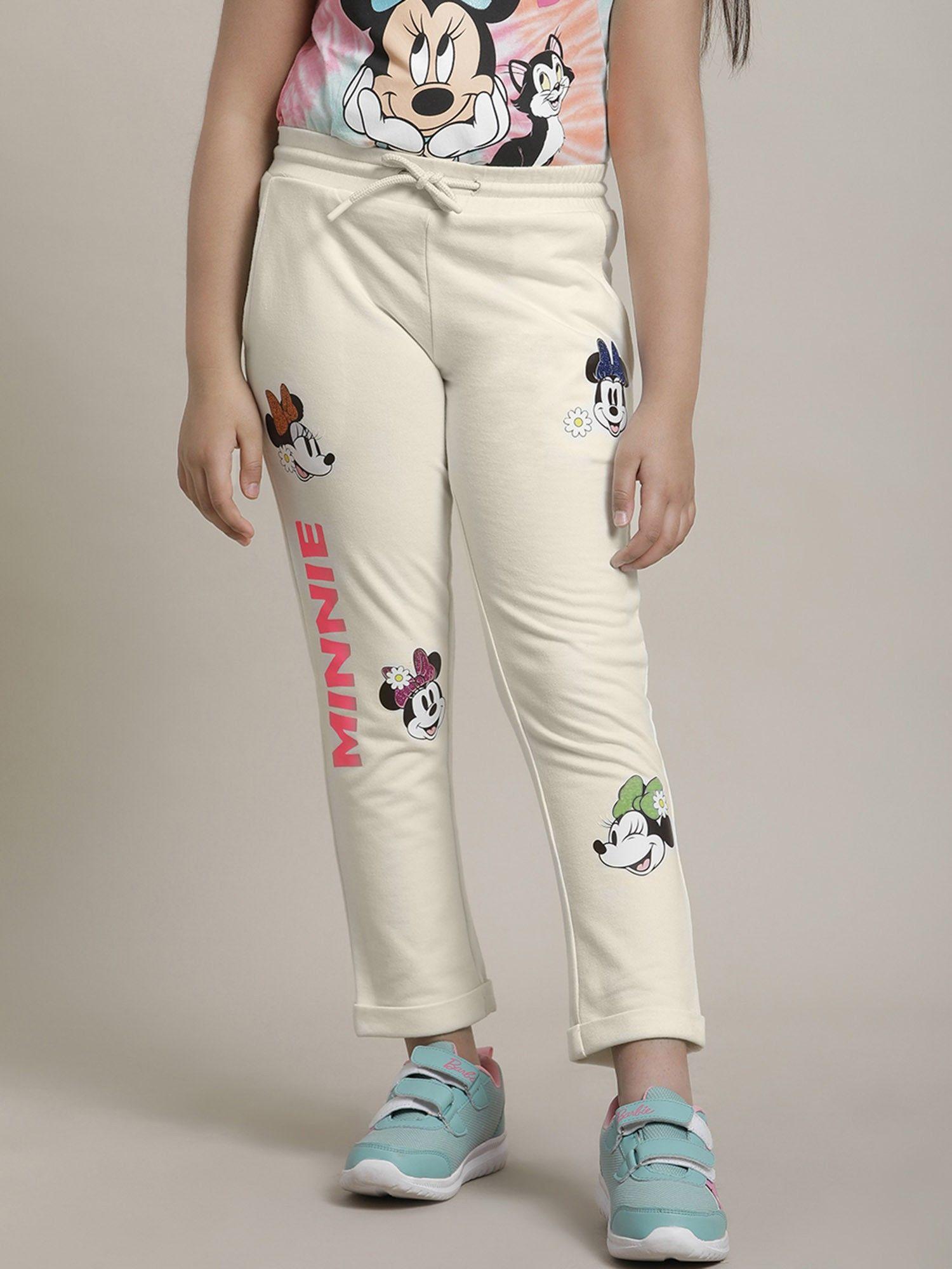 mickey & friends printed off white trouser for girls