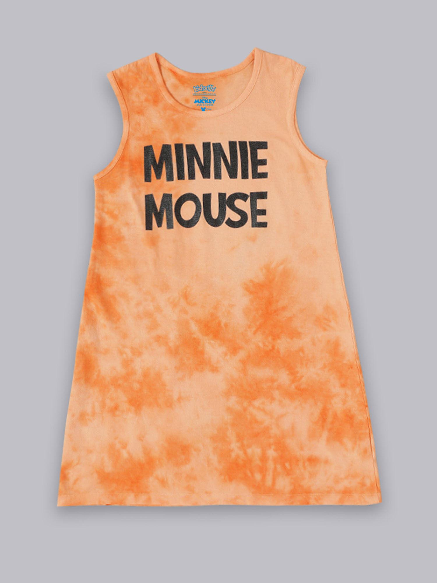 mickey & friends printed orange dress for girls