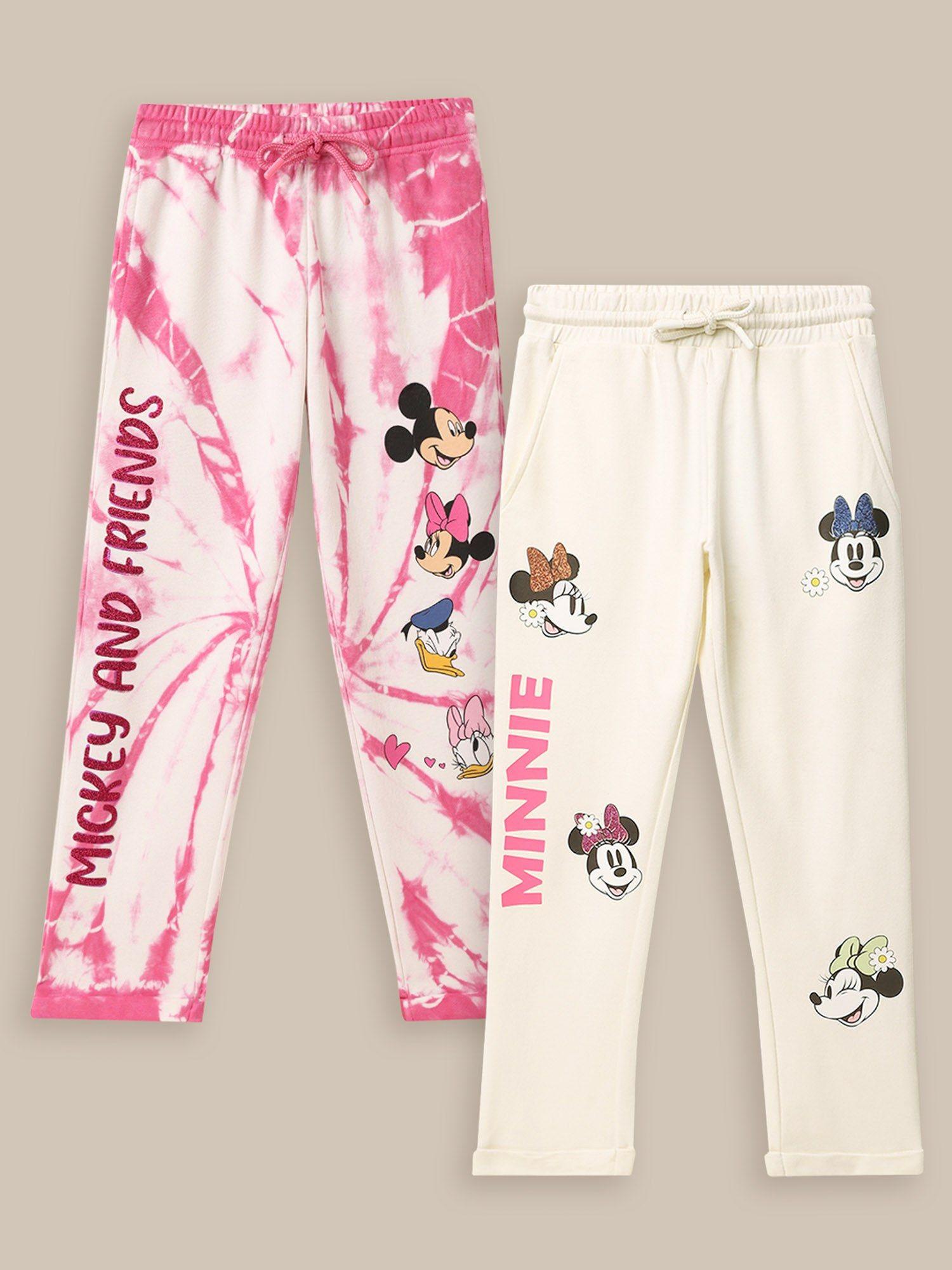 mickey & friends printed peach girls trousers (pack of 2)