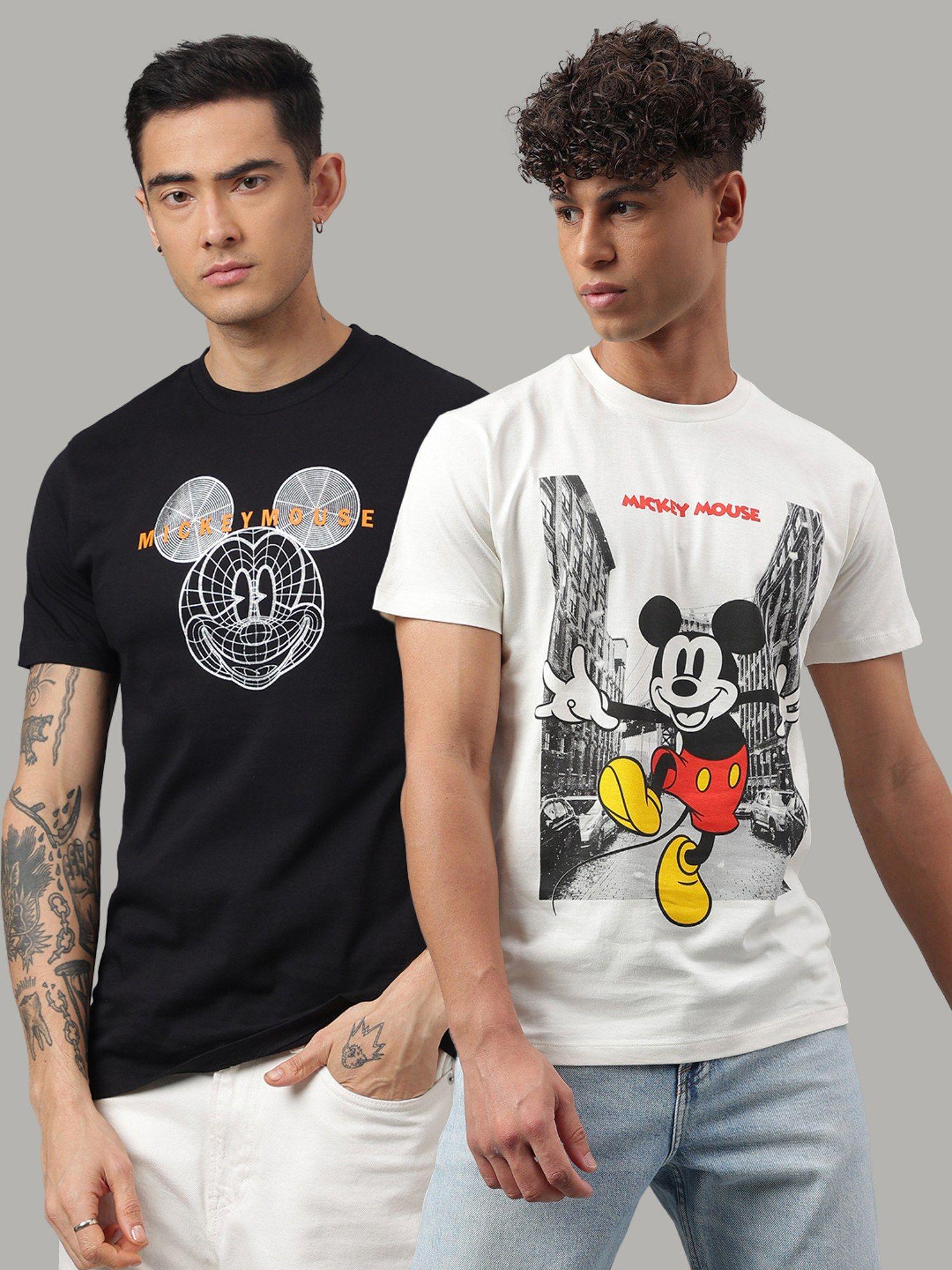 mickey & friends printed regular fit multicolor cotton men t-shirt (pack of 2)