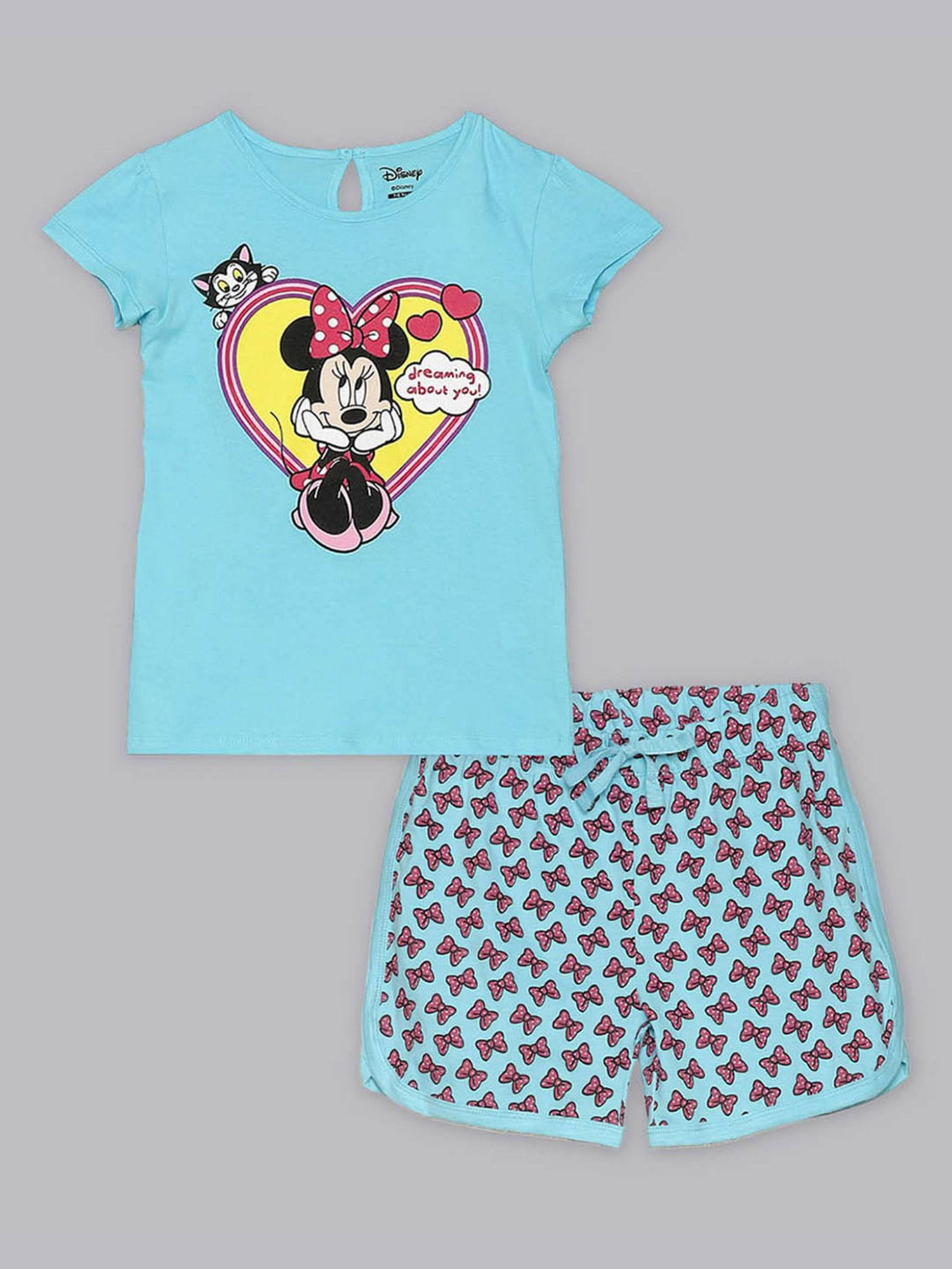 mickey & friends printed set for girls - blue (set of 2)