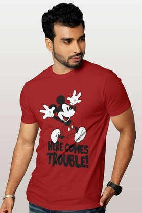 mickey brings trouble round neck mens t-shirt - red