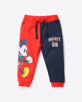 mickey-mouse print joggers with drawstring waist