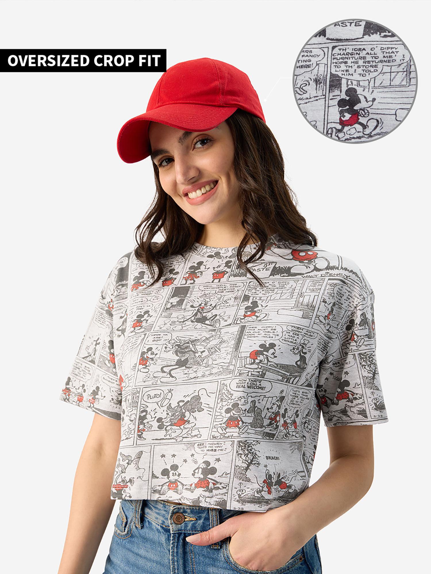 mickey mouse: comic pattern women oversized cropped t-shirts