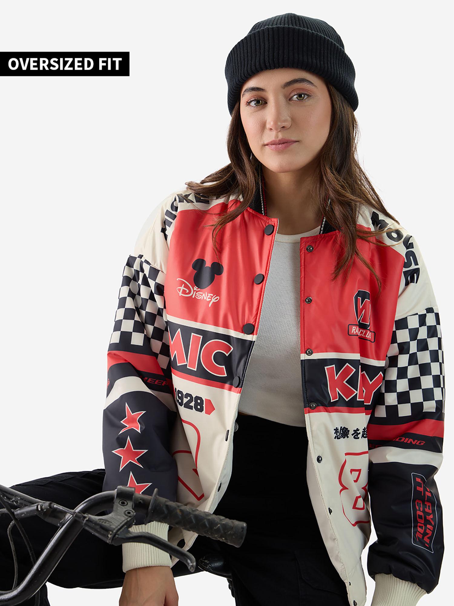 mickey mouse: racing club 28 women oversized varsity jackets