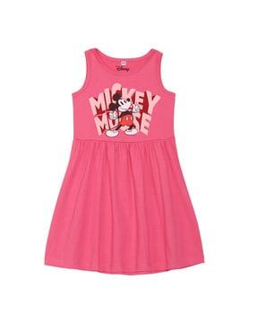 mickey mouse print cotton a-line dress