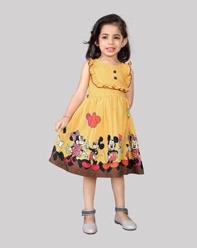 mickey mouse print fit & flare dress