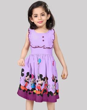 mickey mouse print fit & flare dress