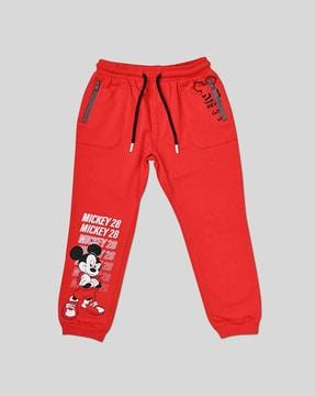 mickey mouse print joggers with drawstring waist