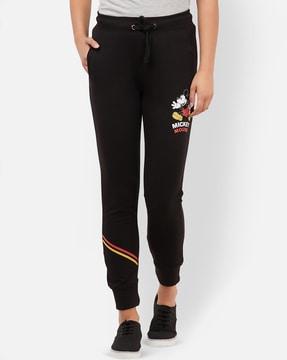 mickey mouse print joggers with drawstring