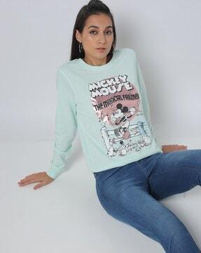 mickey-mouse print round-neck sweatshirt