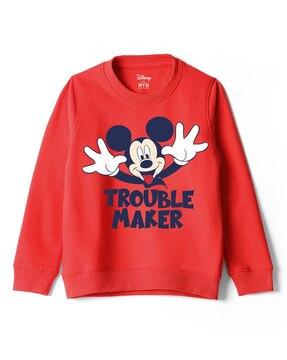 mickey mouse print round neck sweatshirt