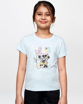 mickey mouse print round-neck top