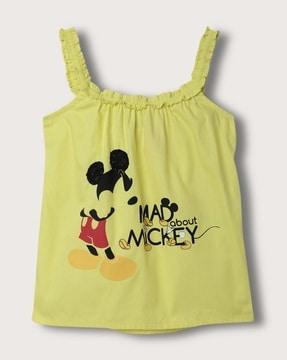 mickey mouse print ruffled t-shirt