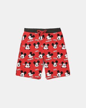 mickey mouse print shorts with drawstring waist