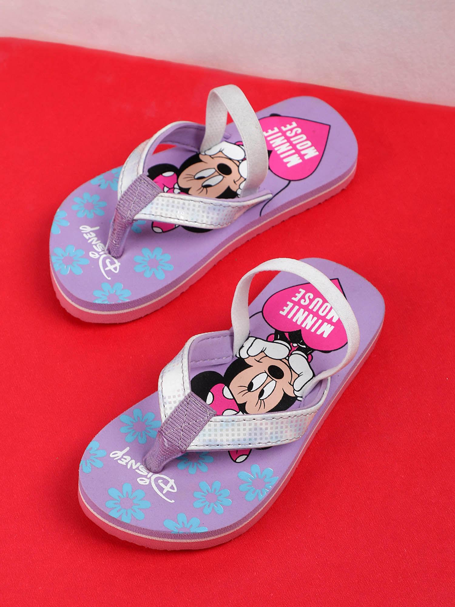 mickey mouse printed kids girls purple flipflops