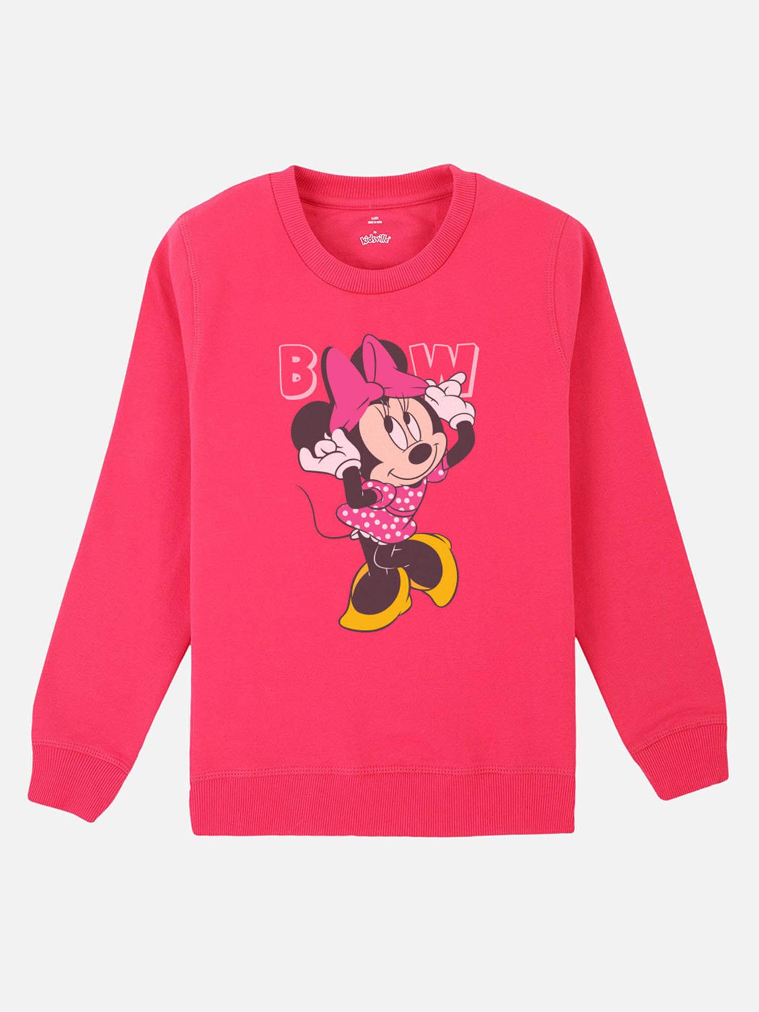 mickey printed pink full sleeve sweater