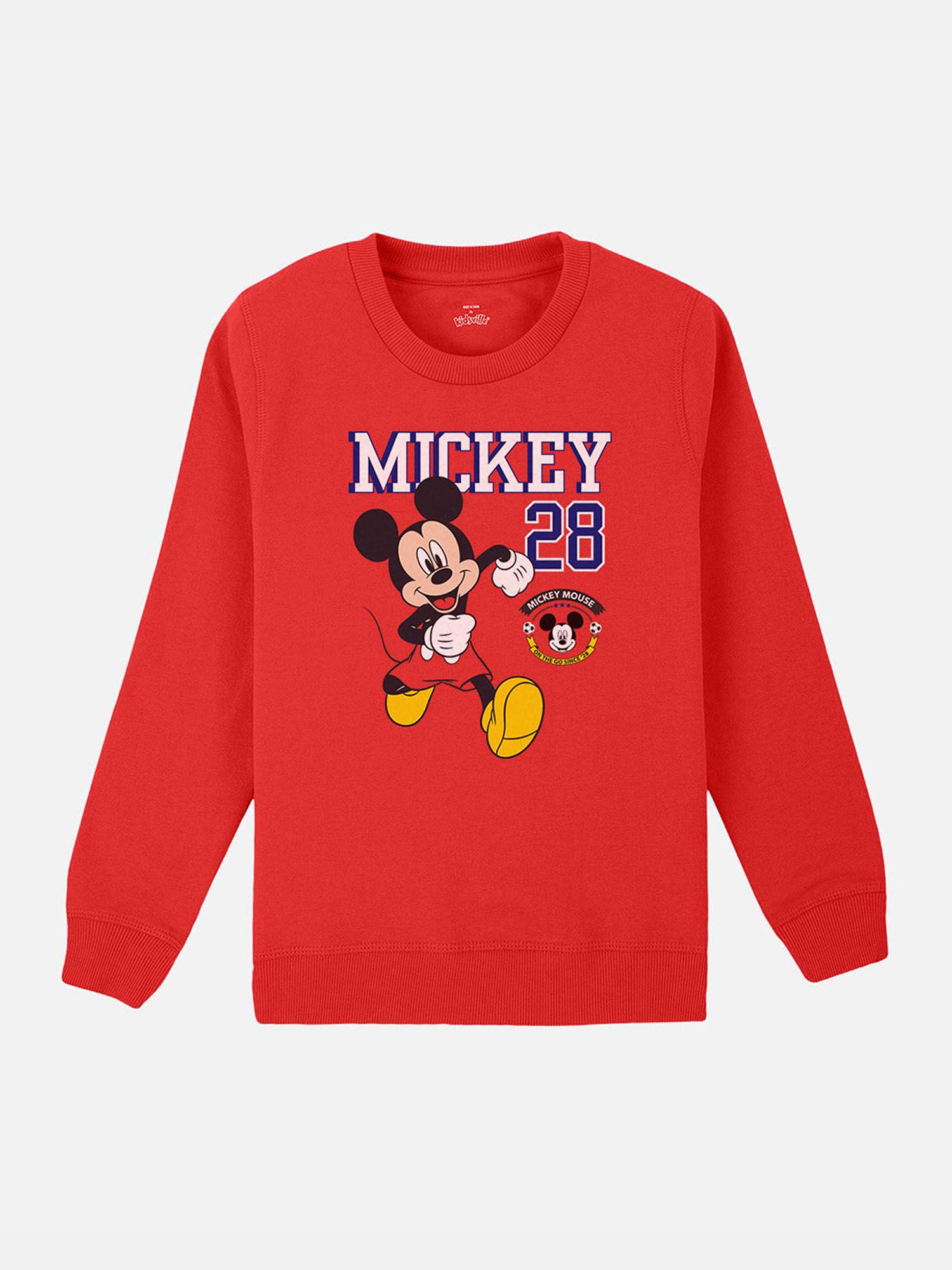 mickey printed red full sleeve sweater