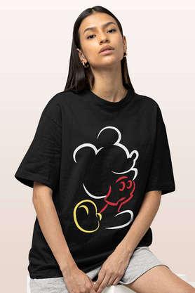 mickey silhouette stroke round neck womens oversized t-shirt - black