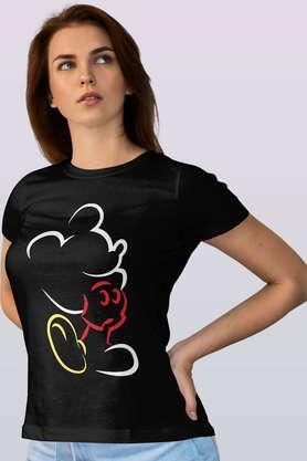 mickey silhouette stroke round neck womens t-shirt - black