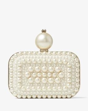 micro cloud clutch bag with all-over pearl embellishment