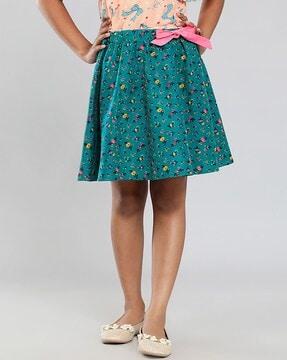 micro print flared skirt with tie bow