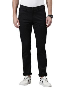 micro print flat-front slim fit trousers