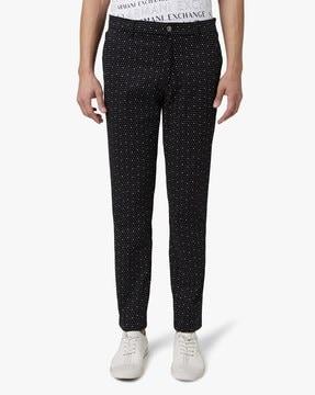 micro print flt-front trousers